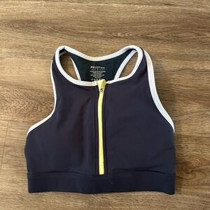 Peloton Women's Sports Bra with Navy and Yellow Zip
